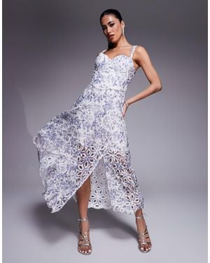 Lavish Alice Sequin Eyelet A-line Midi Dress - Grey