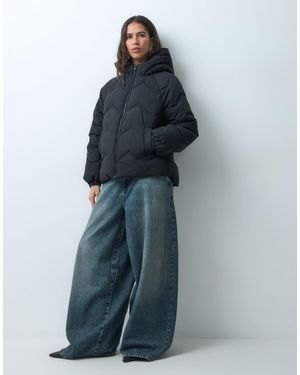 Jdy Short Puffer Jacket With Hood - Blue