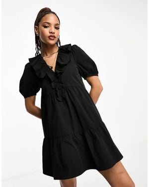 Urban Revivo Frill Collar Smock Mini Dress - Black