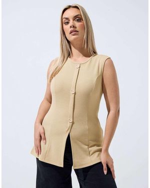 Yours Clothing Seam Detail Waistcoat - Natural