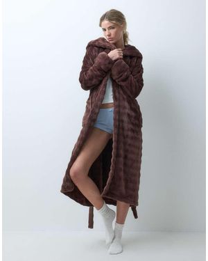 Loungeable Bata Midi Con Capucha De Forro Polar Efecto Burbuja En - Marrón