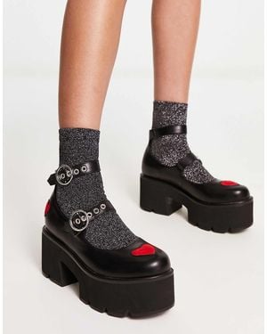 LAMODA Rosey Love Chunky Platform Dolly Shoes - Black