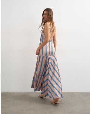 TOPSHOP Satin Seamed Maxi Dress With Piped Edges - White