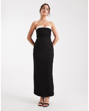 4th & Reckless Robe bandeau longue et ajustée av détail corset contrastant sur le buste - Noir