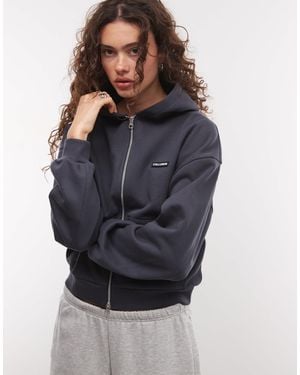 Collusion Heavyweight Boxy Zip Thru Hoodie - Blue
