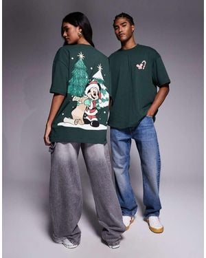 ASOS Disney Christmas Unisex Oversized T-shirt With Mickey Prints - Blue