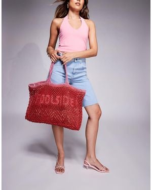 River Island Poolside Crochet Beach Bag - Red
