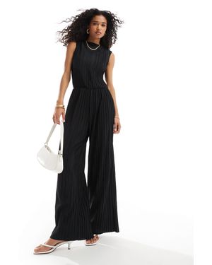 Vero Moda – ärmelloser, hochgeschlossener plissee-jumpsuit - Schwarz