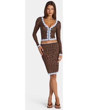 Oh Polly Modal Mid Rise Lace Trim Midi Skirt Co-ord - Red