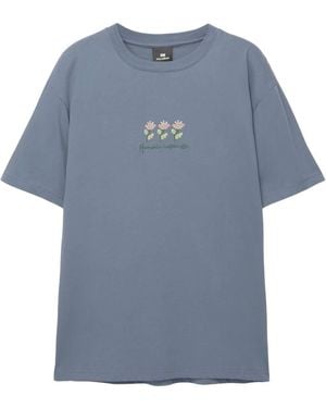 Pull&Bear Floral Embroidered T-Shirt - Blue