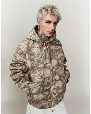 Bershka Zip-up Padded Jacket With Hood - Natural