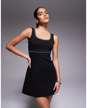 New Look Scoop Neck Diamante Detail Mini Dress - Black