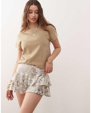 Miss Selfridge Sequin Tiered Skort-gold - Natural