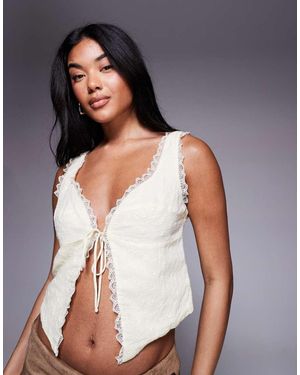 Princess Polly Merrelle Scallop Lace Trim Detail Tie Split Front Top - Grey