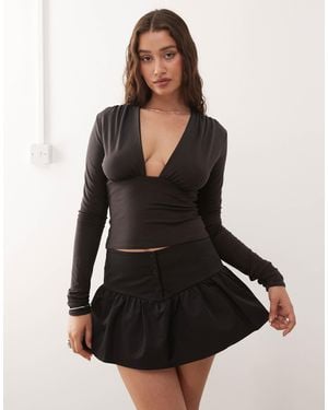 Weekday Deep Halter Neck Long Sleeve Top - Black