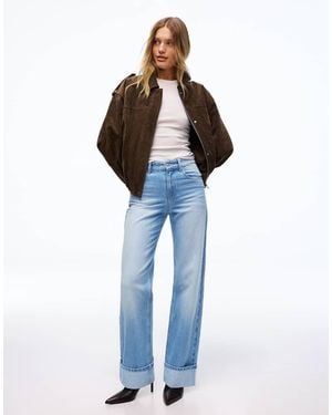 Bershka Straight-leg Wide-leg Jeans With Turn-up Hem - Blue