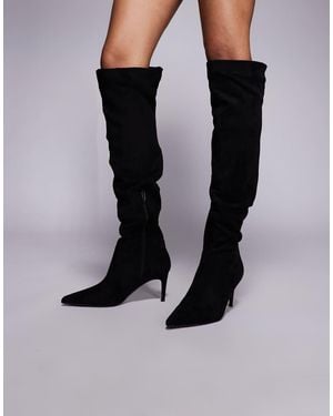 Public Desire Botas Por La Rodilla Negras De Tacón Con Puntera Fina De Antelina Ellen De -Negro