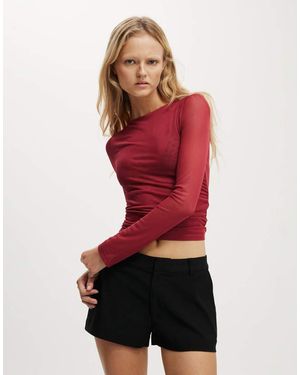 Cotton On Ashley Mesh Long Sleeve Top - Red