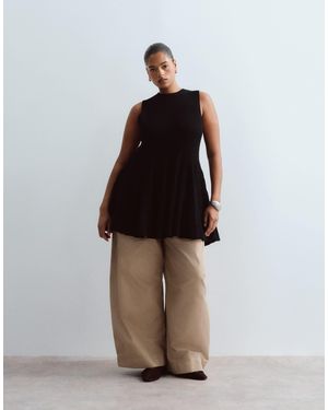 ARRANGE Curve Knitted Sleeveless Peplum Top - Brown