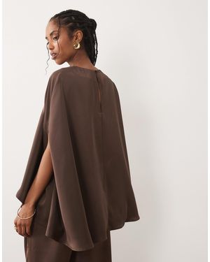 Pretty Lavish Breya Satin Split Sleeve Top - Brown