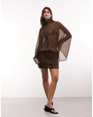 ASOS Batwing Chiffon Mini Dress - Brown