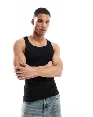 New Look Muscle Fit Rib Vest - Black