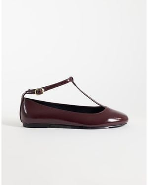ASOS Lulu Ballerine Con Cinturino A T Bordeaux - Bianco