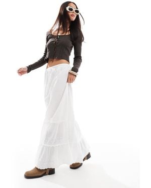 Stradivarius Str Boho Cotton Skirt - White