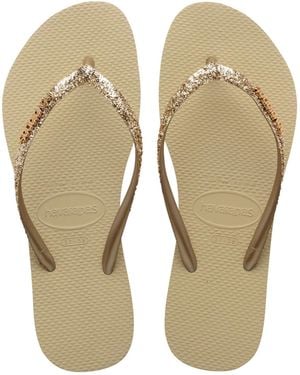 Havaianas Slim Glitter Flip Flops - Natural