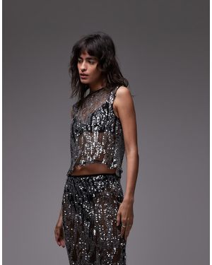 ASOS Sheer Sequin Mesh Tank Top - Grey