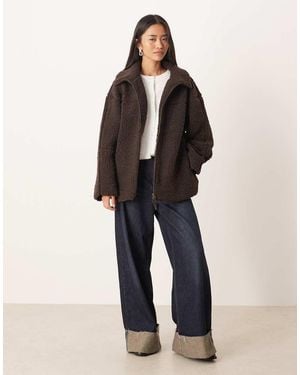 Gina Tricot Pile Zip Up Shacket Jacket - Brown