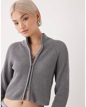 Noisy May High Neck Full Zip Through Cardigan - Gray