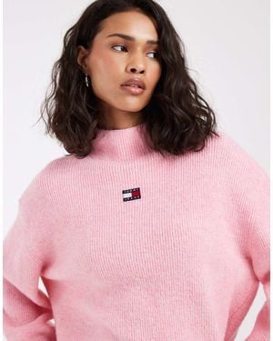 Tommy Hilfiger Badge Logo Mock Neck Sweater - Pink