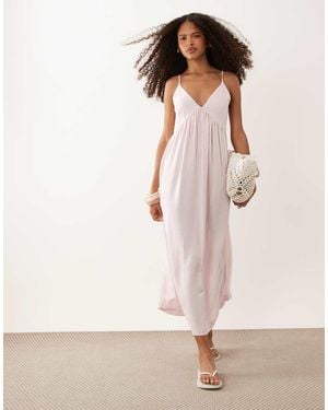 ASOS Linen Blend Deep V Maxi Sundress - Pink