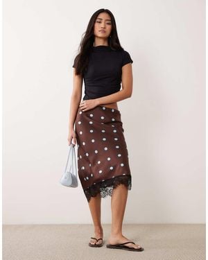 New Look Polka Dot Lace Satin Midi Skirt - Black