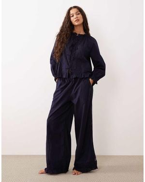 Nobody's Child Lace Trim Pyjama Top And Trousers Set - Blue