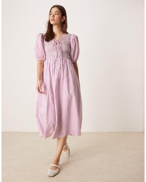 Glamorous Shirred Tie Front Maxi Dress - Pink
