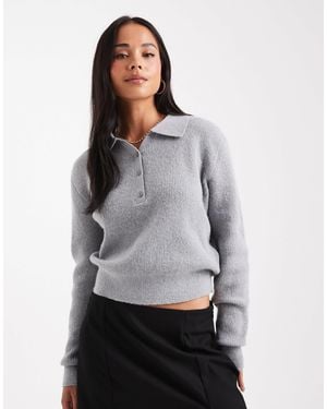 ASOS Knitted Loose Knit Collar Henley Sweater - Gray