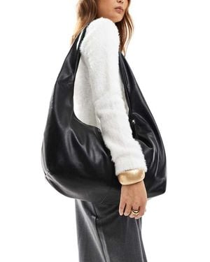 Pull&Bear Faux Leather Oversized Curved Bag - Black