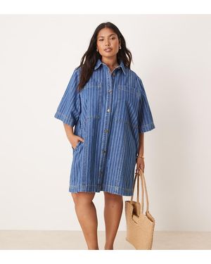 ARRANGE Vestido Camisero Vaquero Corto A Rayas De Curve-Azul