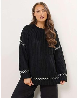 Yours Clothing Blanket Stitch Jumper - Black