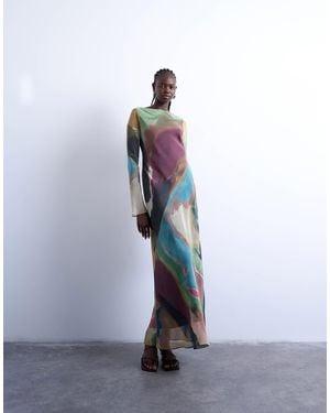 TOPSHOP Double Layered Satin And Chiffon Maxi Slip Dress in Brown | Lyst