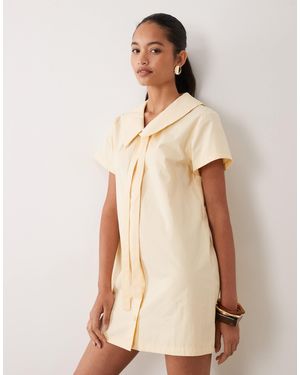 Miss Selfridge Collared Poplin Mini Dress With Tie Detail - Natural