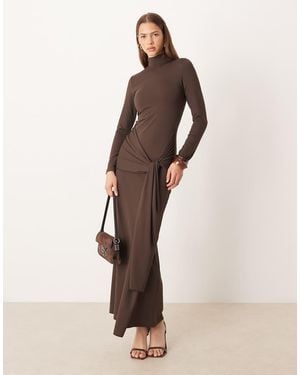 Gina Tricot Soft Tie Front Knot Long Sleeve Maxi Dress With Low Back - Natural