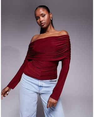 ASOS Drape Bardot Long Sleeve Top - Red