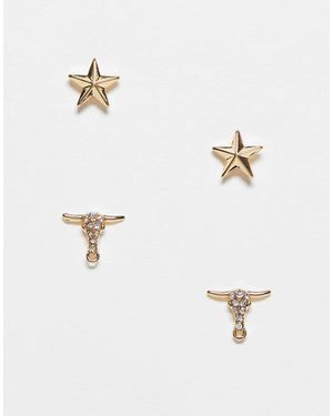 WFTW Crystal Earring Set With Star And Ramshead Studs - White
