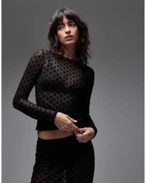 ASOS Flocked Mesh Long Sleeve Top - Black