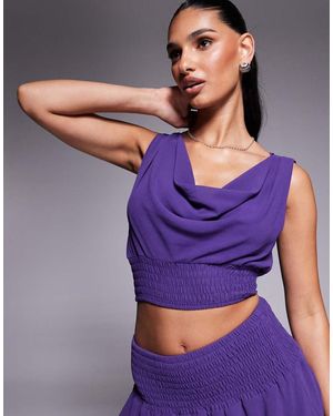 Missy Empire Chiffon Cowl Neck Shirred Top Co-Ord - Purple