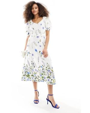 & Other Stories Linen Puff Sleeve Belted Midaxi Dress - White