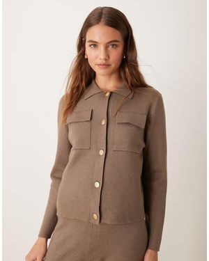 Vila Premium Structured Knit Button Up Shirt Co-Ord - Brown